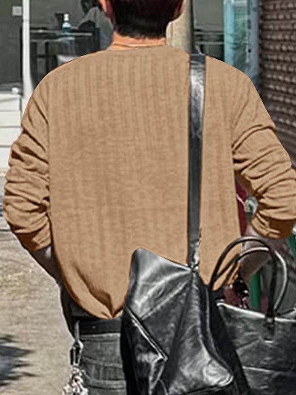 Mens Textured Ribbed Long-Sleeve T-Shirt SKUL01326