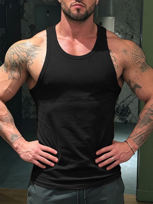Men's Basic Athletic Muscle Fit Solid Color U-Neck Tank SKUL71395