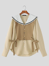 Men's Contrast Color Sailor Collar Long Sleeve Shirt SKUL46106