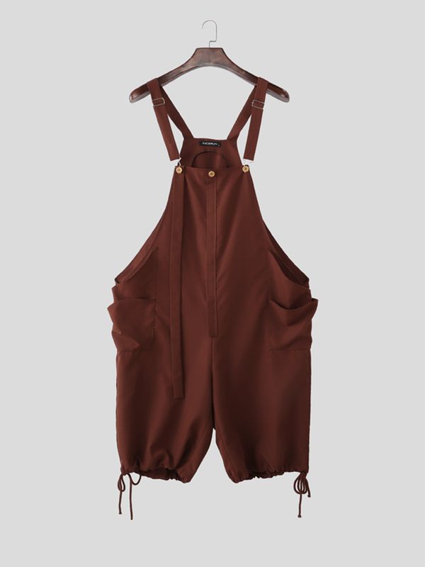 Men's Harajuku Streetwear Baggy Dropped Crotch Harem Fit Cropped Bib Overall SKUL63151