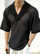 Men's Hollow Out Mesh Half Sleeve Shirt SKUL55439