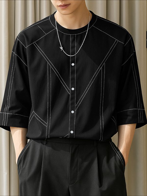 Men's Deconstructed Contrast Line Half Sleeve Shirt SKUL40108