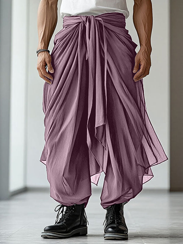 Mens Solid Color Asymmetric Ruched Pant SKUL05856
