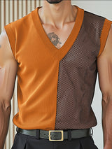 Mens Sheer Mesh Patchwork Contrast V-Neck Tank SKUL16759