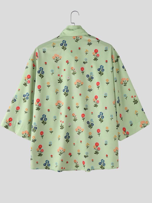 Men's Floral Print Contrast Color Patchwork Half Sleeve Shirt SKUL53143