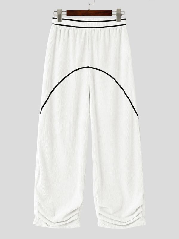 Men's Urban Streetwear City Walk Contrast Curved Piping Ribbed Harem Pant SKUL85507