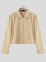 Men's Solid Color Zip Cropped Long Sleeve Jacket SKUL29607