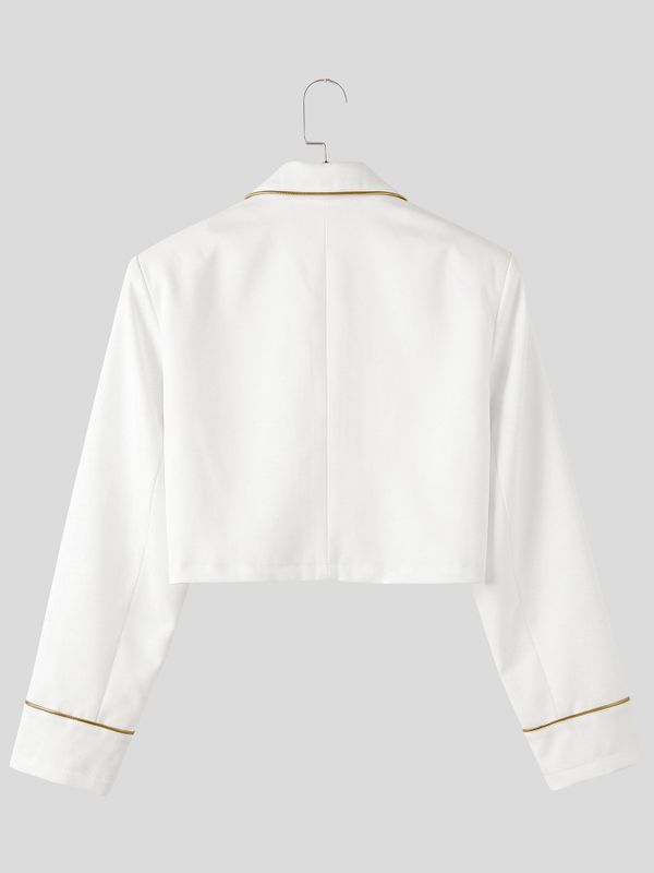 Men's Avant-Garde Runway Western Fringe Gold Piping Single Button Long Sleeve Cropped Blazer SKUL81155