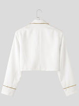 Men's Avant-Garde Runway Western Fringe Gold Piping Single Button Long Sleeve Cropped Blazer SKUL81155