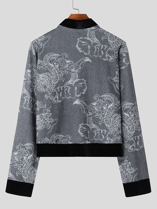 Mens Dragon Print Cropped Long Sleeve Jacket SKUK78113