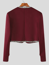 Men's Webbing Patchwork Cropped Long Sleeve Jacket SKUL25789