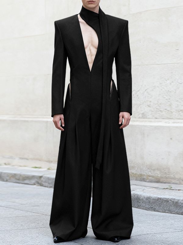 Men's Deconstructed Halter Tie Cutout Jumpsuit SKUL42332