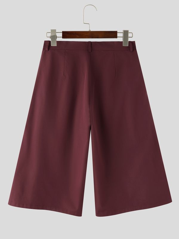 Men's Vintage Cityboy Harajuku Pleated Wide Leg Culotte Short SKUL69345