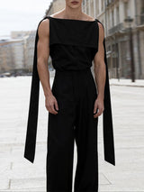 Men's Solid Color Ribbon Flap Off Shoulder Tank SKUL42647