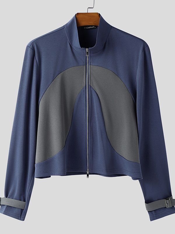 Men's Contrast Color Cropped Long Sleeve Jacket SKUL47891