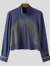 Men's Contrast Color Cropped Long Sleeve Jacket SKUL47891