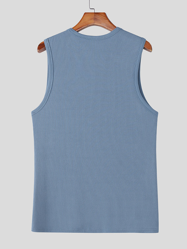 Men's Striped Textured Crew Neck Tank SKUL22475