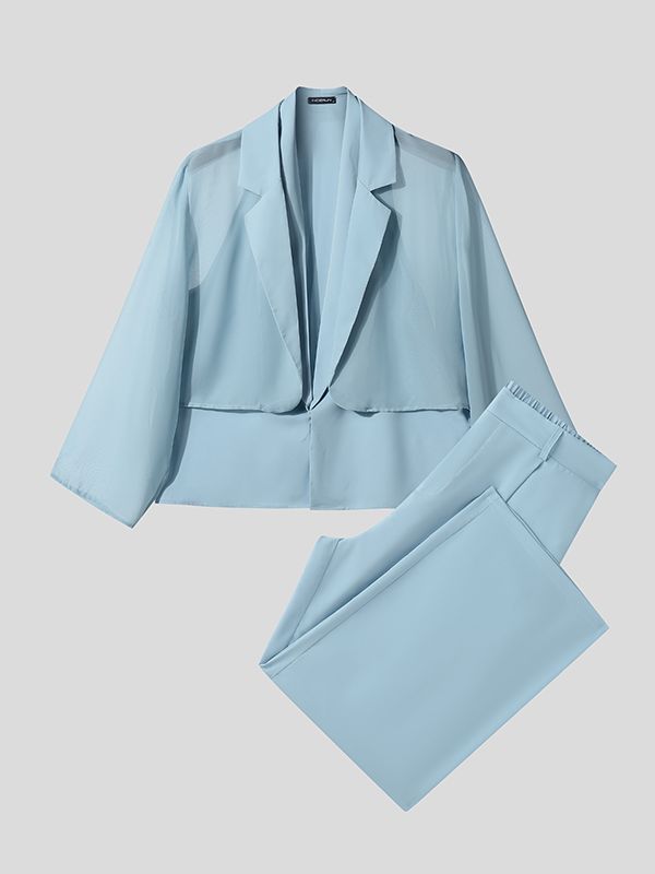 Men's Chiffon Sheer Casual Two Pieces Outfit SKUL36600