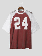 Men's Lace Patchwork Number Print Short Sleeve T-Shirt SKUL18993