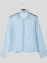 Men's Wrinkled Textured Sheer Long Sleeve Shirt SKUL41763
