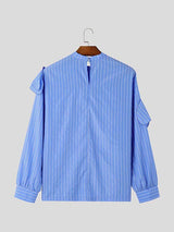 Mens Ruffle Patchwork Striped Long-Sleeve Shirt SKUK81212