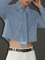 Men's Solid Color Tie Patchwork Cropped Long Sleeve Shirt SKUL48754