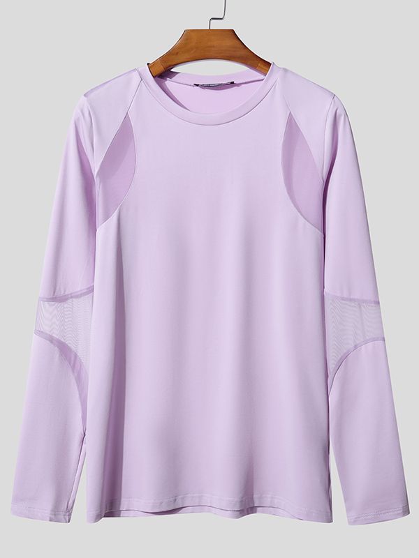 Men's Sheer Mesh Patchwork Long Sleeve T-shirt SKUL46211