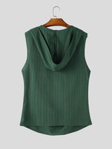 Men's Avant-Garde High Street Deep Cowl Neck Hooded Crinkle Tank SKUL75606