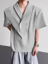 Men's Double Breasted Metal Button Knit Short Sleeve T-Shirt SKUL32783