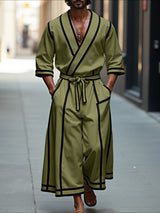 Mens Bold Stripe Contrast Color Two Pieces Outfit SKUL23933