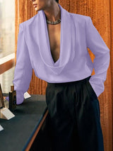 Men's Solid Color Cowl Neck Long Sleeve Shirt SKUL47944