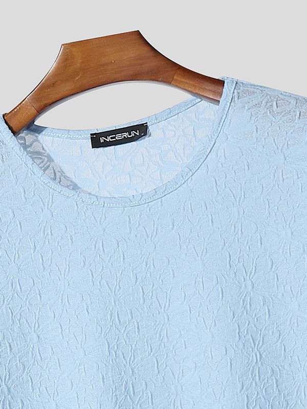 Men's Jacquard Knit Crew Neck 3/4 Length Sleeve T-Shirt SKUL39697