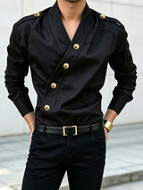 Men's Avant-Garde Party Epaulet Detail Diagonal Metal Button Slim Long Sleeve Shirt SKUL81152