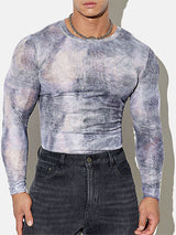 Mens Tie-Dye Mesh Fitted Long-Sleeve T-Shirt SKUK93683