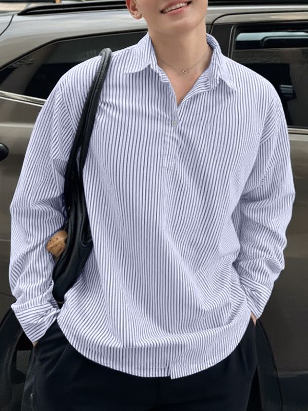 Men's Striped Turn Down Collar Long Sleeve Shirt SKUL47920