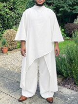 Men's Avant-Garde Minimalist Mock Neck Asymmetrical Draped Two Pieces Outfit SKUL73622