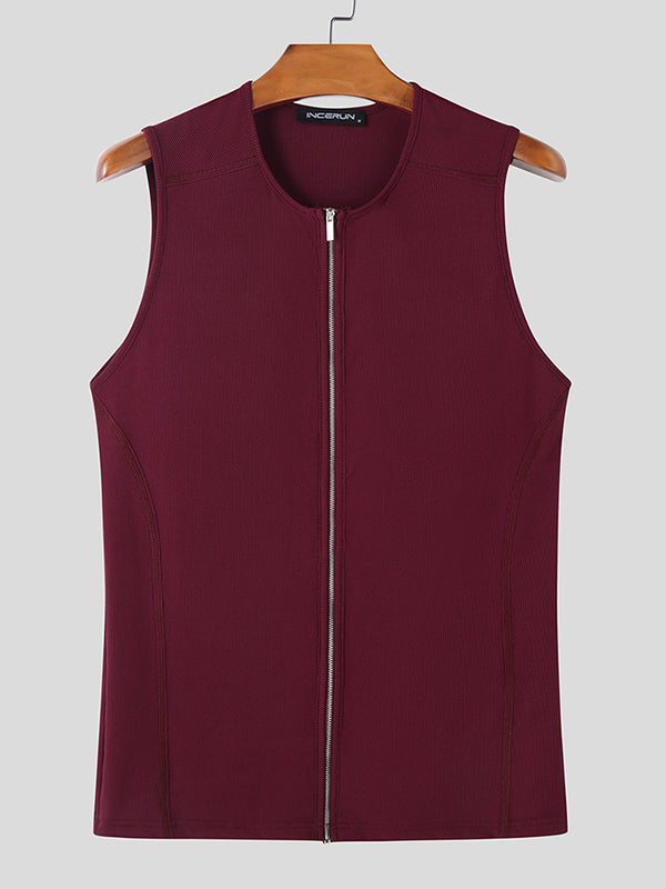 Mens Solid Textured Casual Tank SKUL01330