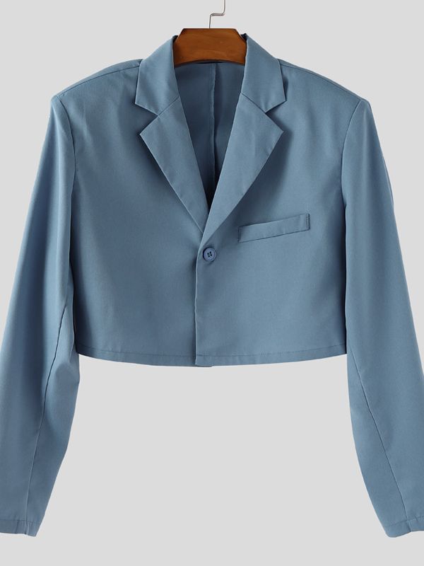 Men's Solid Color Cropped Casual Long Sleeve Blazer SKUL36631