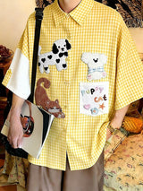 Men's Avant-Garde Playful Kidcore Gingham Patchwork Shirt SKUL59530