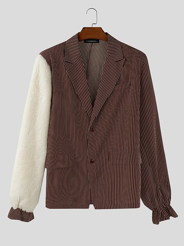 Men's Striped Contrast Color Plush Long Sleeve Blazer SKUL46547