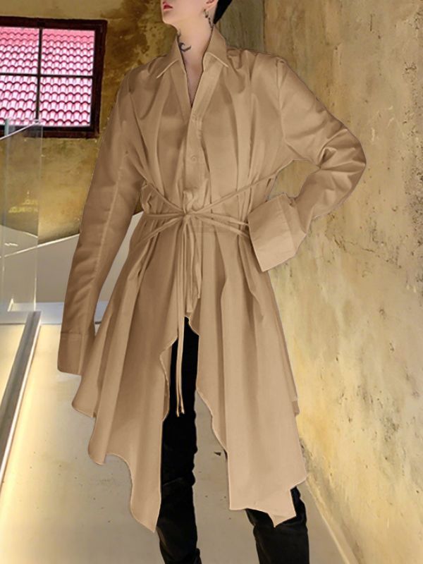 Men's Deconstructed Loose Drawstring Long Sleeve Shirt SKUL37534