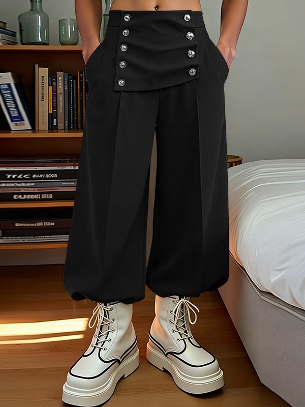 Men's Solid Color Double Breasted Wide Leg Pant SKUL46010