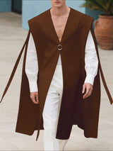 Men's Solid Color Ribbon Patchwork Casual Cloak SKUL37245