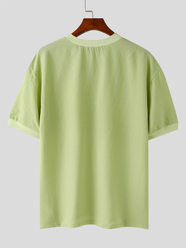 Mens Solid Color Textured Short Sleeve T-Shirt SKUK70351