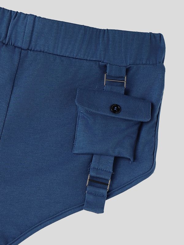 Men's Avant-Garde Utility Deconstructed Cargo Pocket Tactical Strap Fitted Short SKUL71382