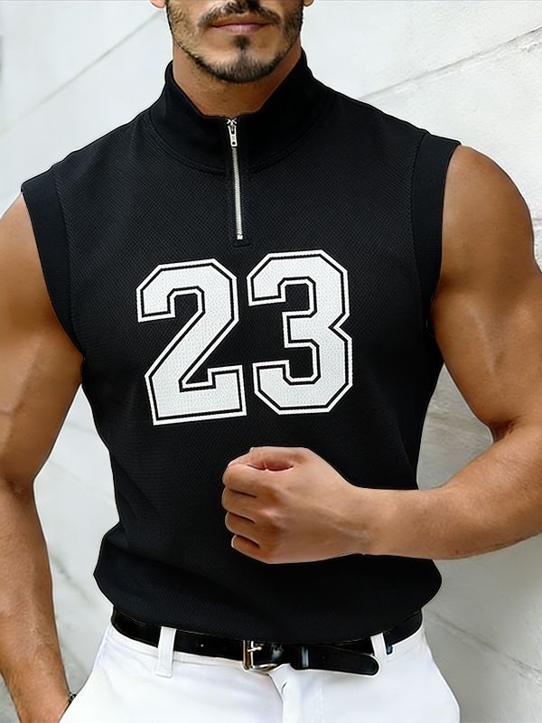 Men's Avant-Garde Athletic Mesh Quarter-Zip "Number 23" Muscle Tank SKUL56668