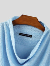 Men's Sheer Lace Draped Collar Long Sleeve T-Shirt SKUL37581