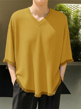 Mens Fringe Patchwork Textured Long Sleeve T-Shirt SKUL18775