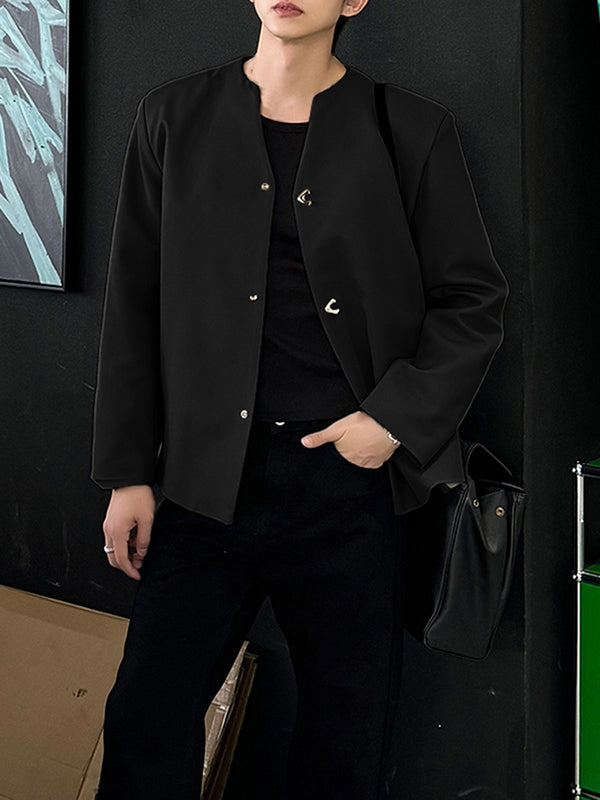 Men's Solid Color Loose Padded Shoulder Long Sleeve Blazer SKUL30806