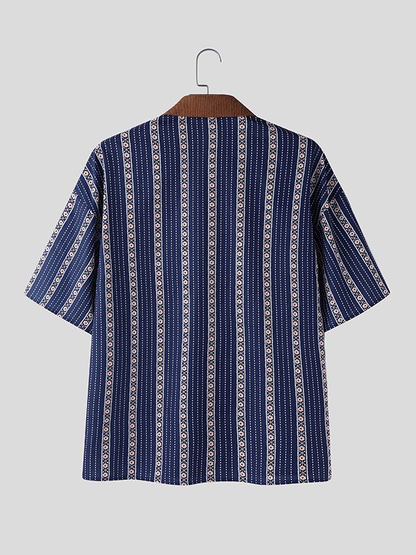 Men's Cartoon Animal Stripe Print Short Sleeve Shirt SKUL50070